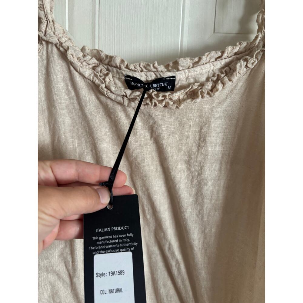 Francesca Bettini Italy 100% Linen Midi Tank Dress Tan Natural Medium NWT - Picture 4 of 6